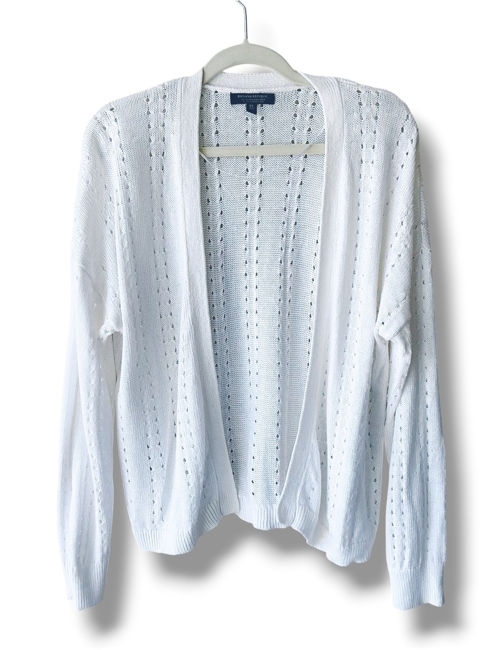 Banana Republic Italian Linen Pointelle Knit White Cardigan Size XL